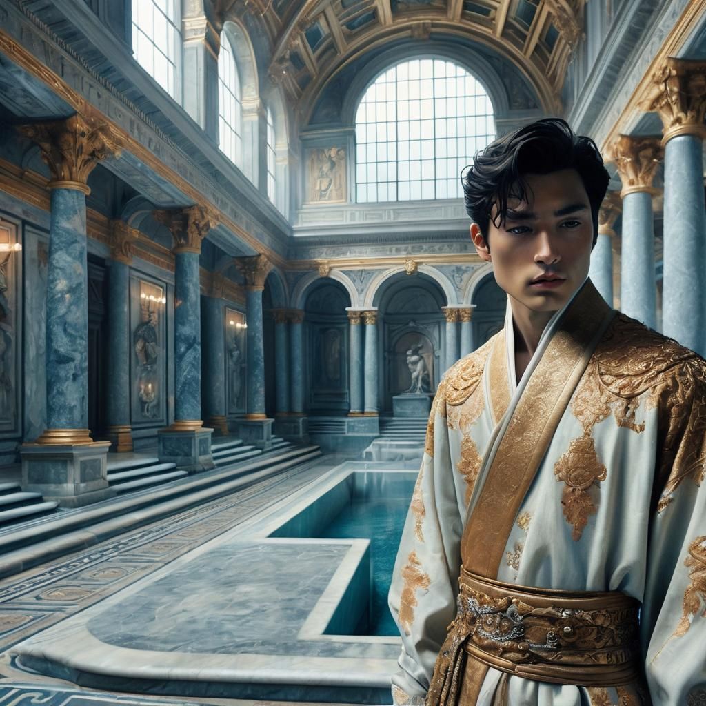 a young heir surrounded by the opulence of marble halls, yet...