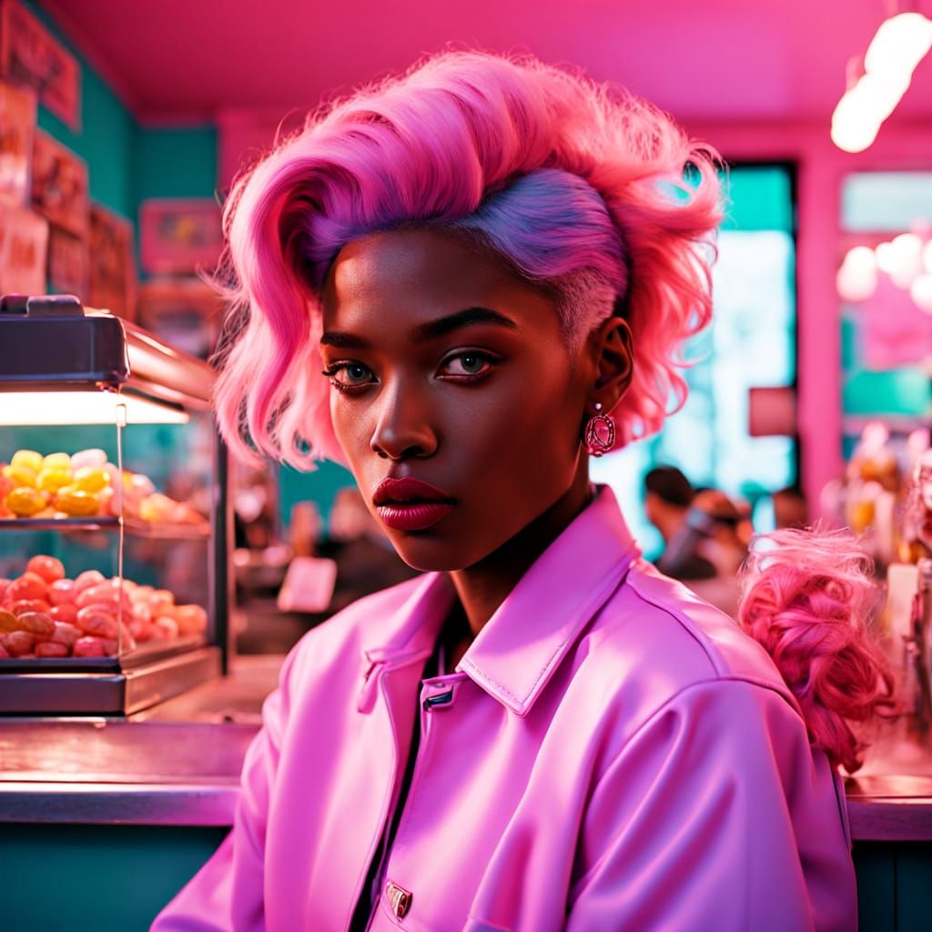 Retro Dreamer: A Vibrant, Androgynous Beauty in 1950s Soda S...