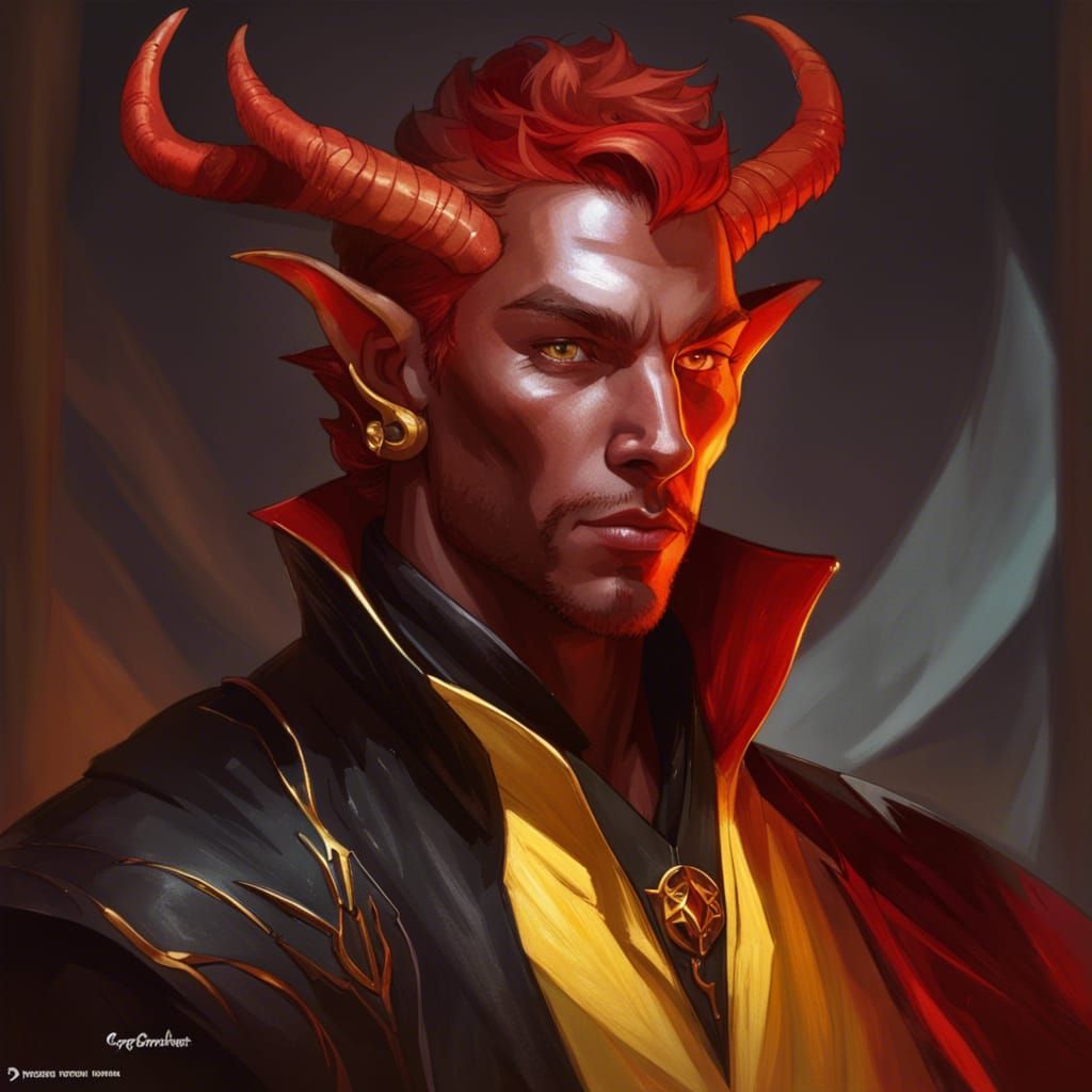 Red Tiefling Rogue Concept Art Portrait