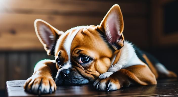 Puppy Portrait on Rustic Table, Professional Photography