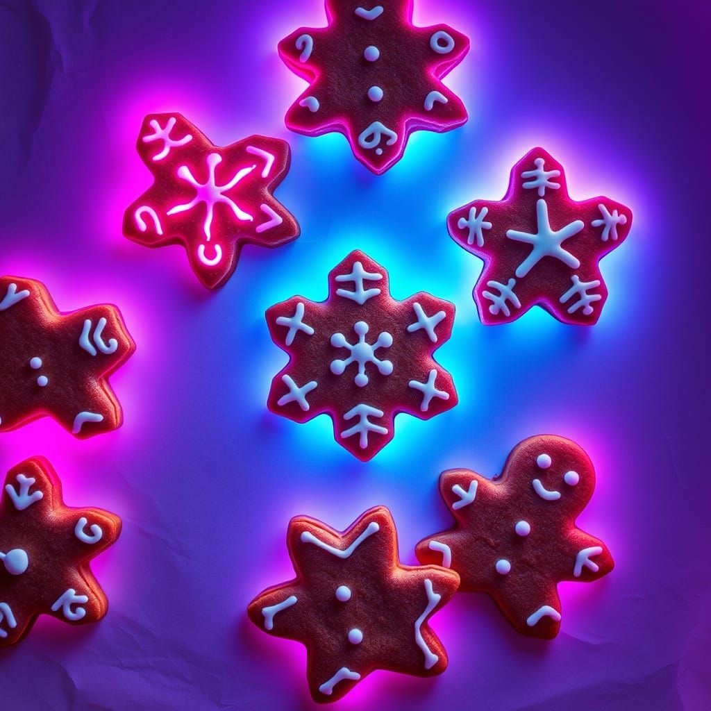 Ethereal Neon Gingerbread Cookies on Parchment Paper