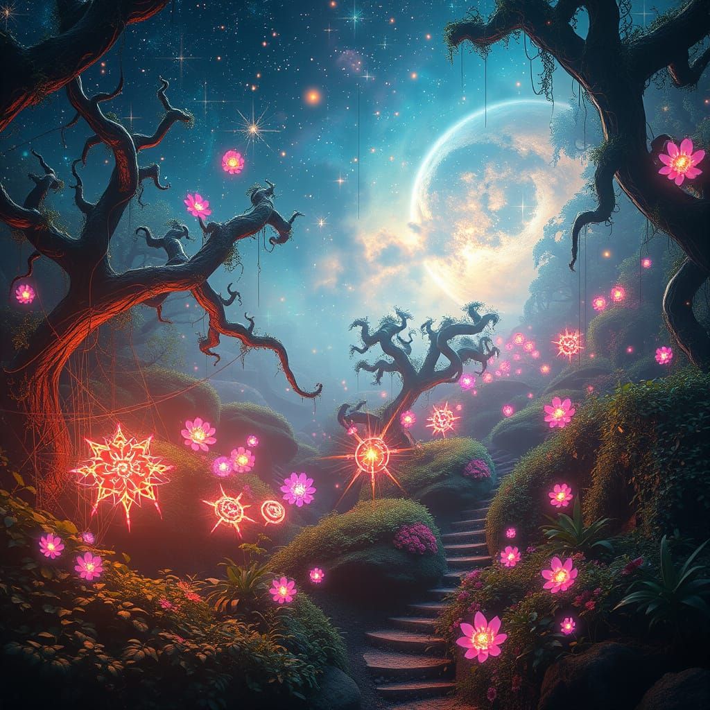 Cosmic Garden Blooms with Star Flowers in Vibrant, Ethereal ...