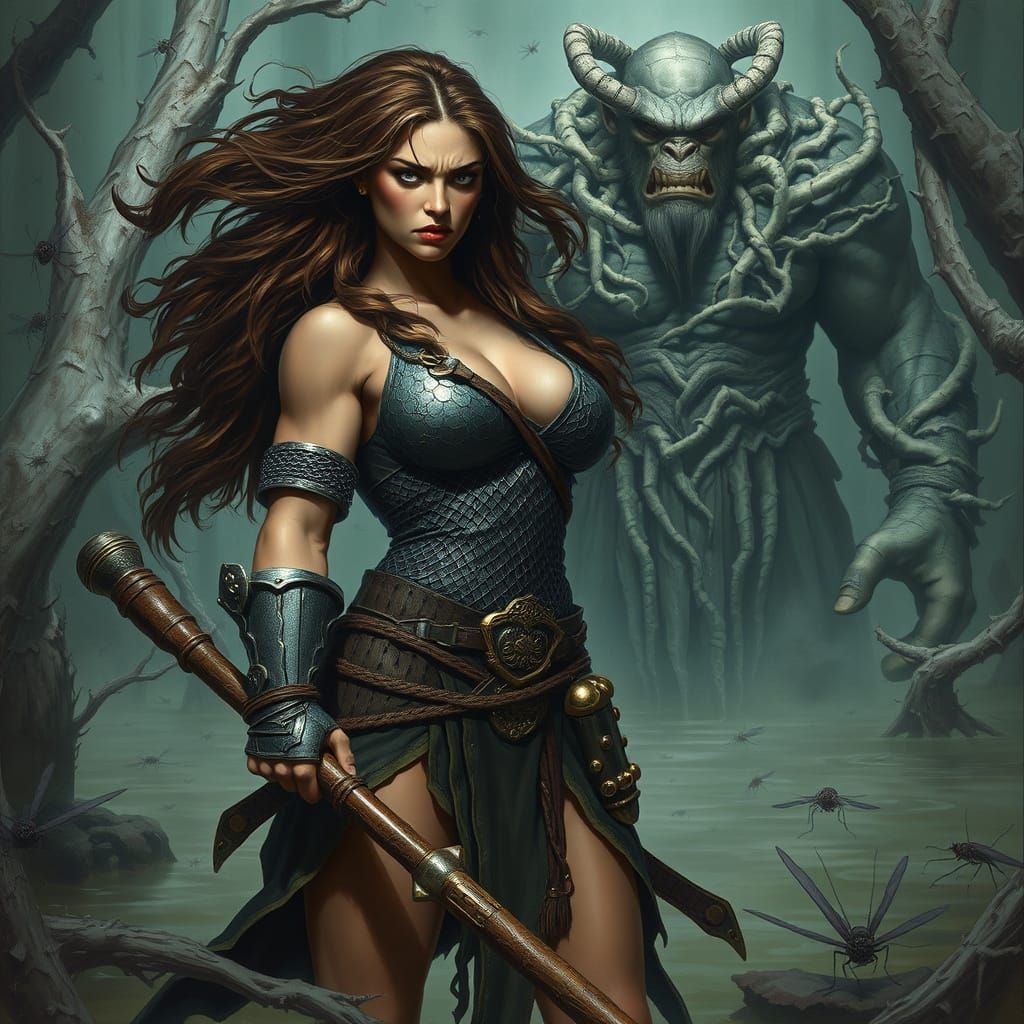 Dark Fantasy Warrior in Mysterious Swamp