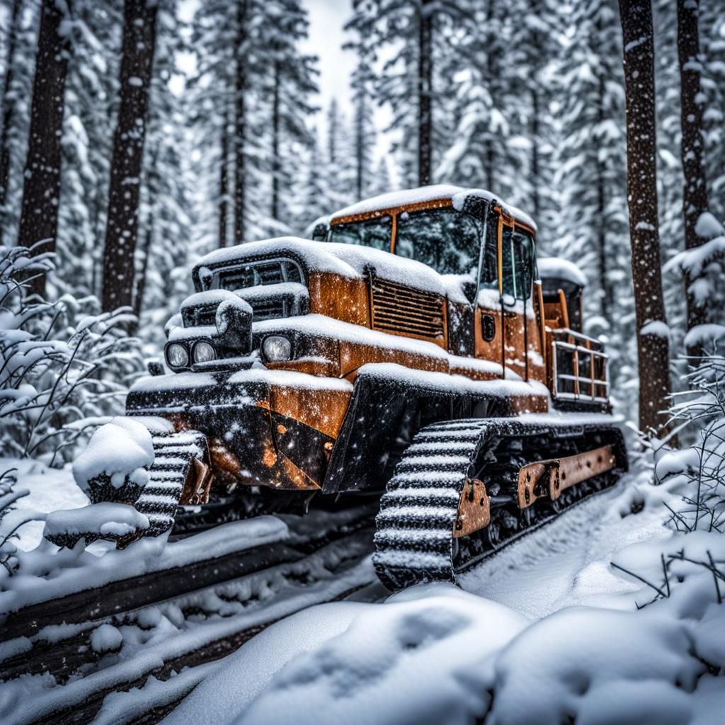 Hyperrealistic Snow Cat Playing in Forest