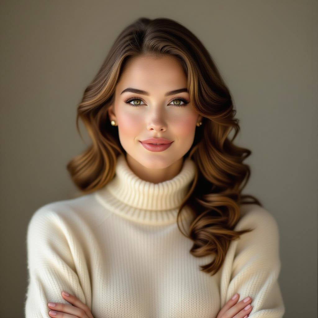 A young woman with classic 1940s glamour, reminiscent of Gil...