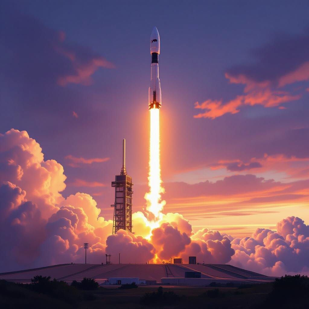 Falcon 9 Rocket Launch at Sunset in Cinematic Style