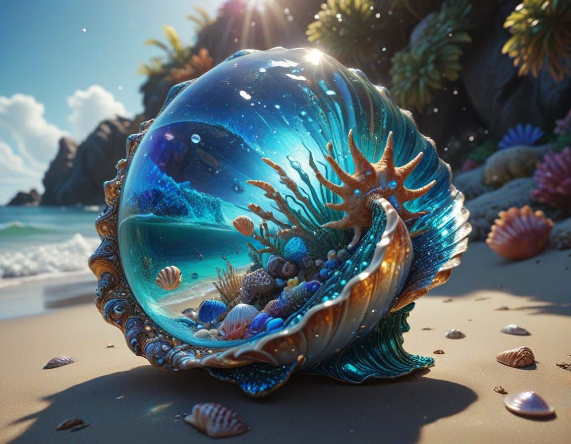 Enchanted Seashell with Mermaid Window, Fantasy Concept Art