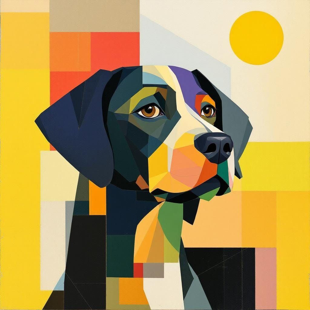 Dog in Sun: Picasso and Mondrian Inspired Art