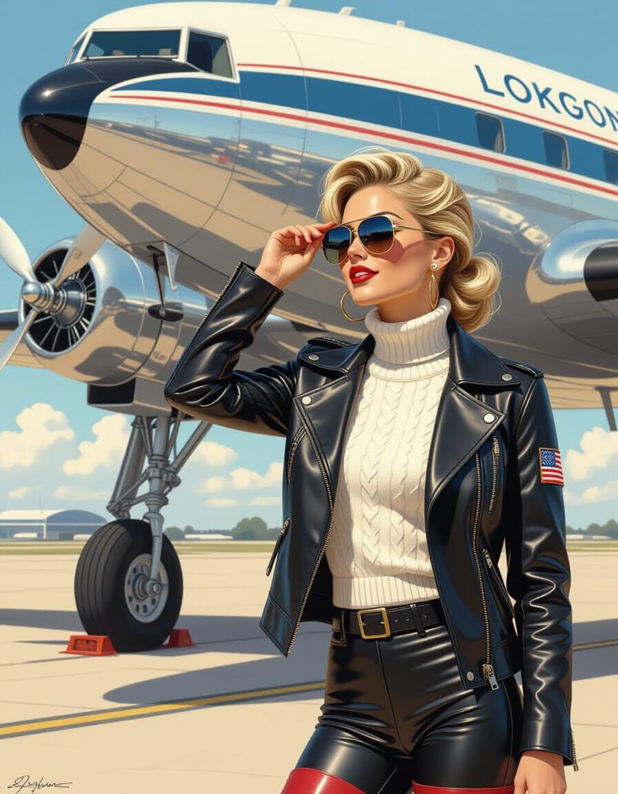 Pilot in Aviator Gear at Lockheed Constellation