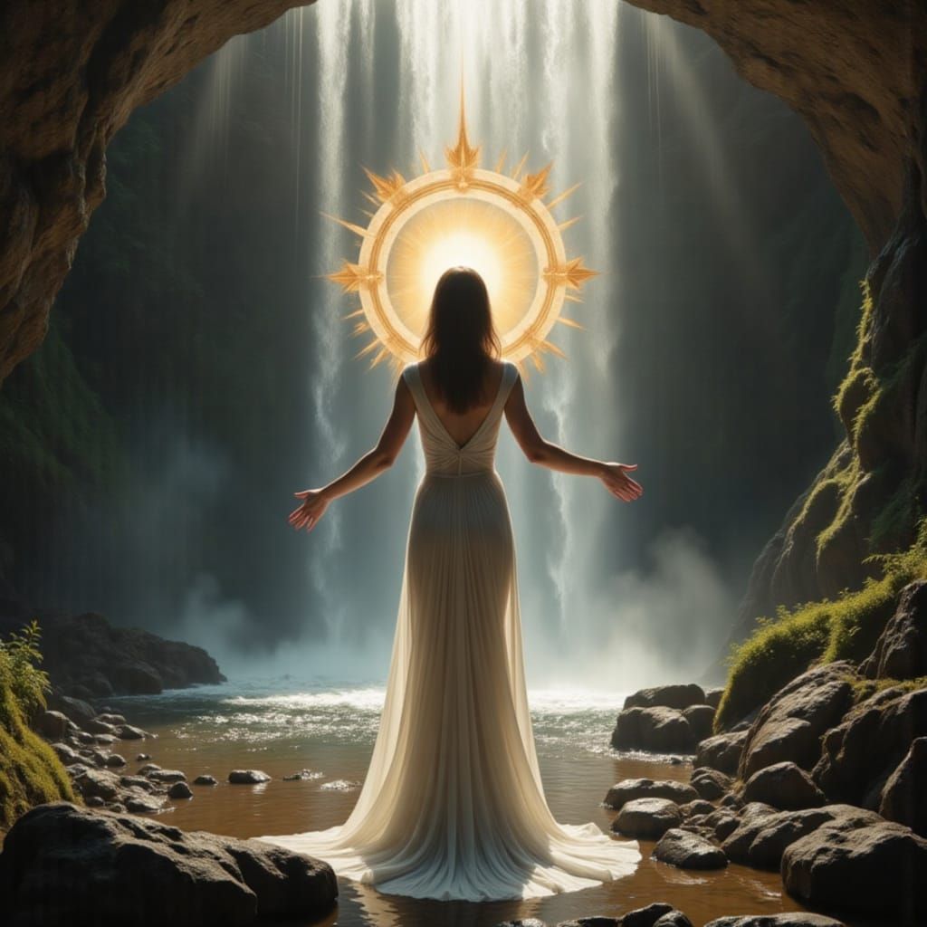 Soul Awakens Under Waterfall in Vibrant Chromatic Colors