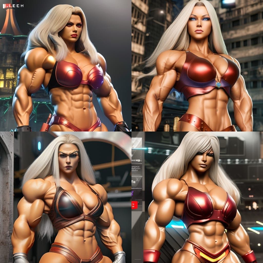 Android Bodybuilder in Anime Style Wrestling Arena