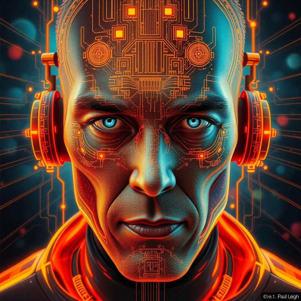 Futuristic Biometric Man in Retro Sci-Fi Style