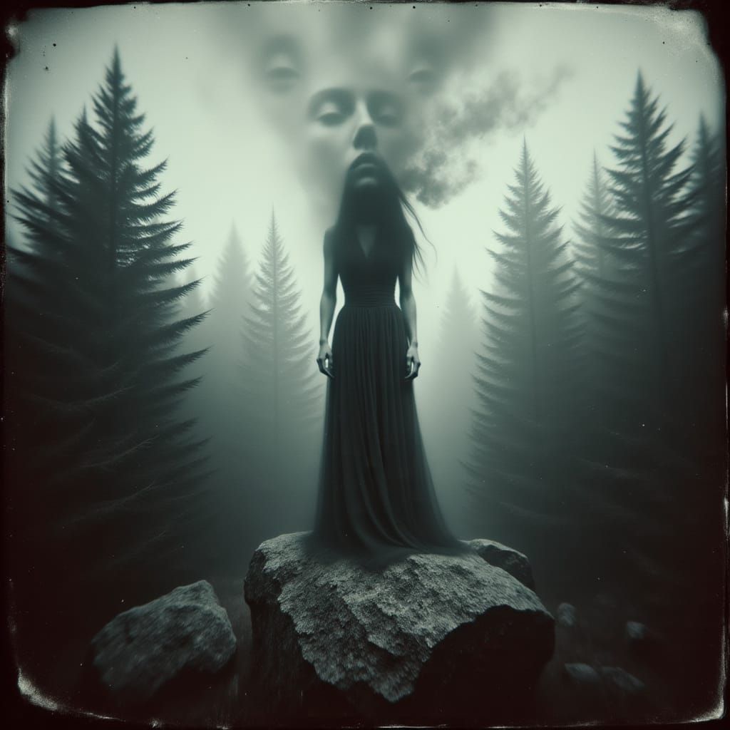 Surreal Oil Painting of Woman and Ethereal Apparition