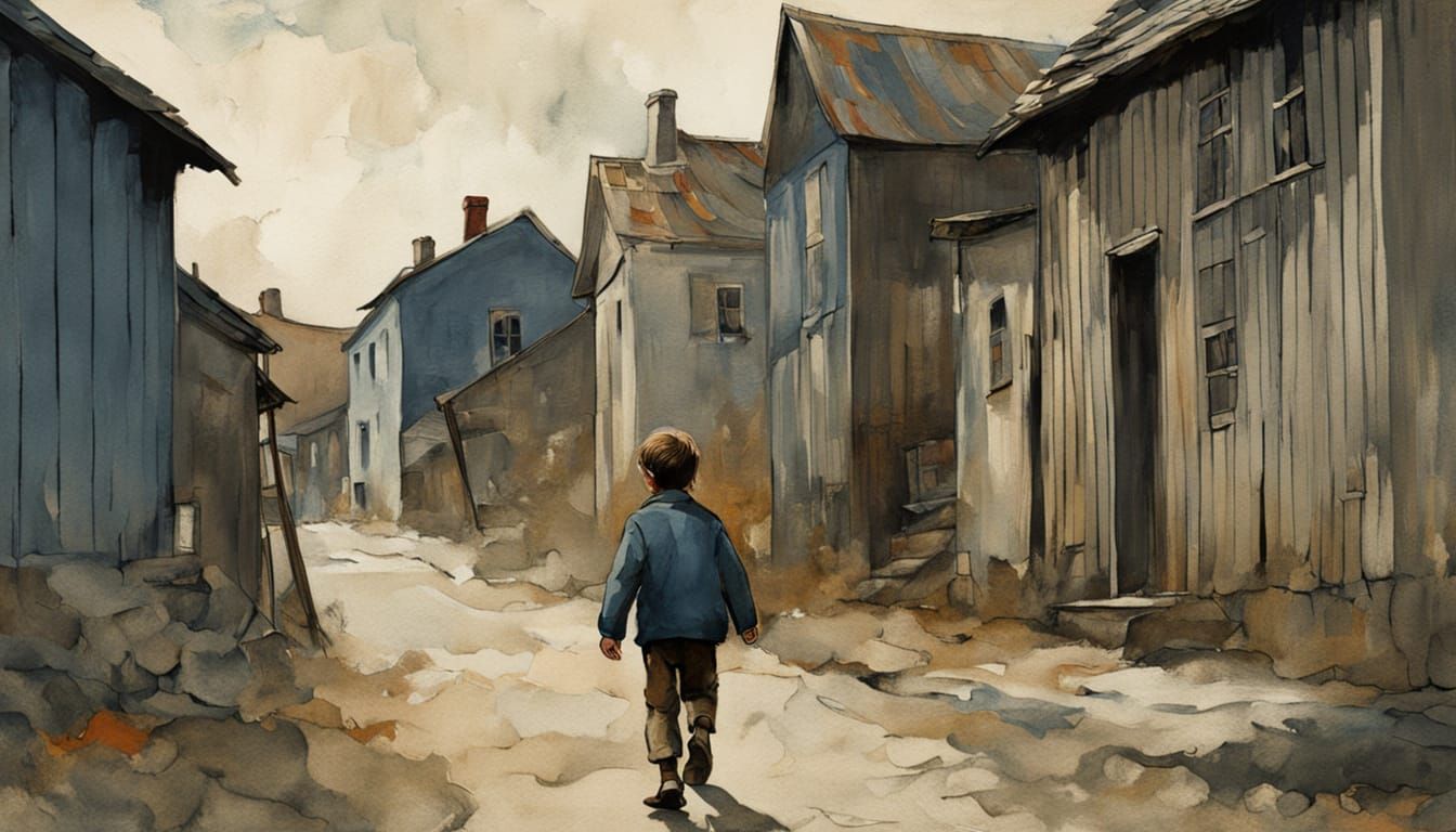 Rustic Village Scene in Earthy Tones