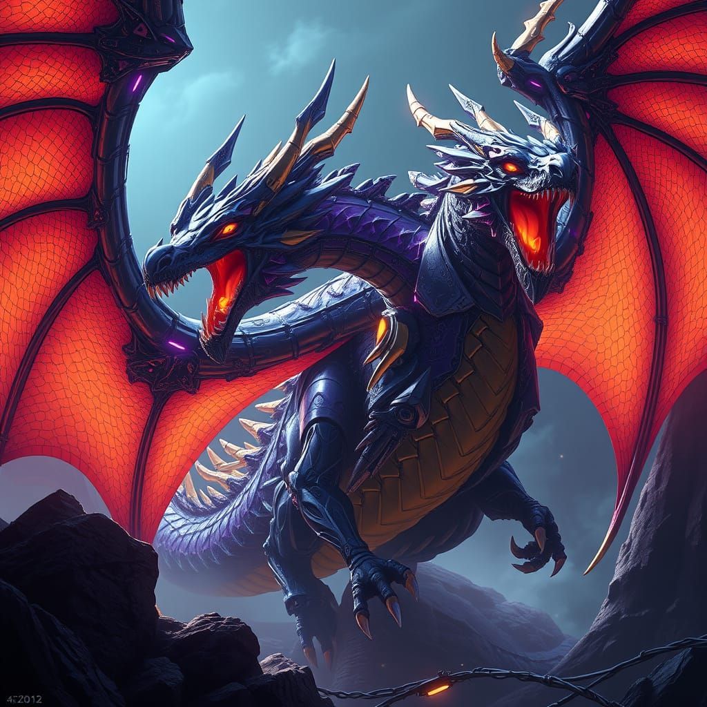 Intricate Mechanical Dragon in Dark Fantasy Style