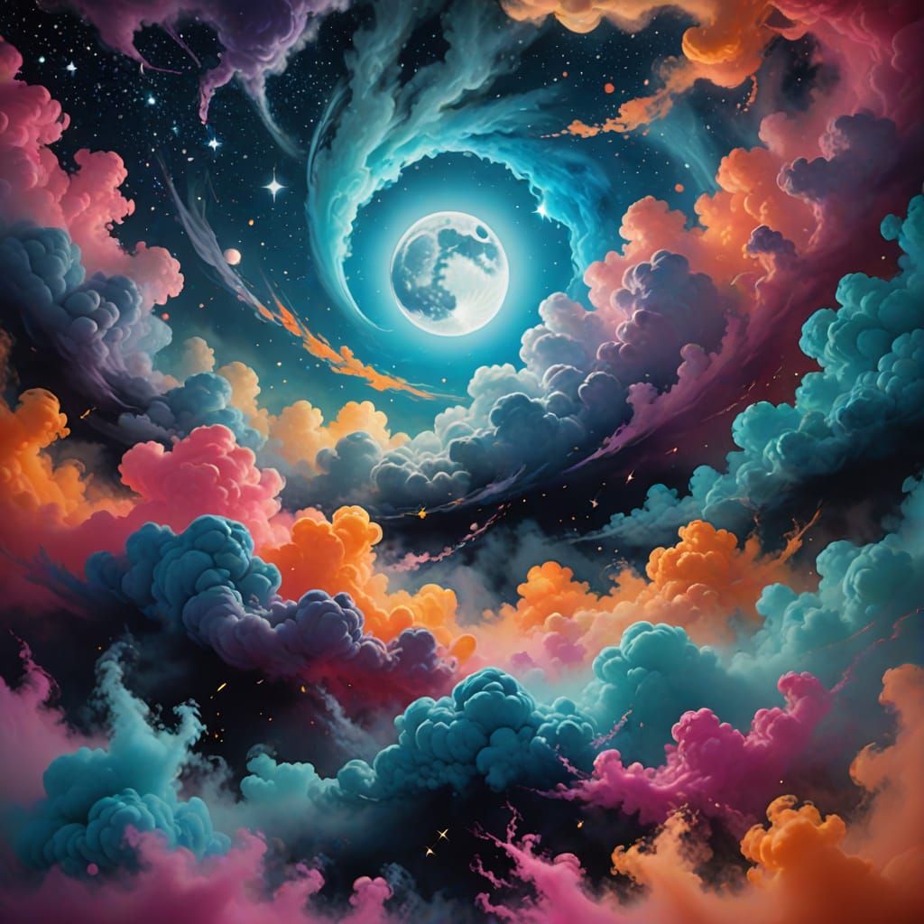 Surreal Celestial Dreamscape in Ethereal Oil Painting Style
