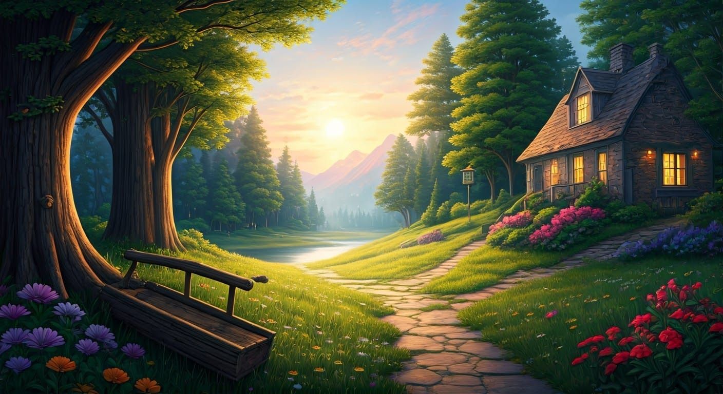 Ethereal Golden Hour Fantasy Landscape