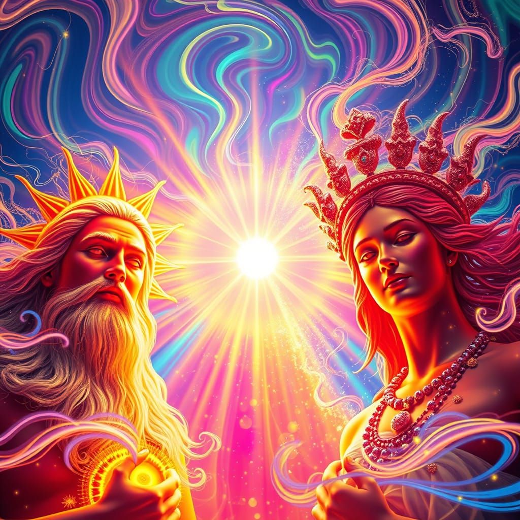 Solar Gods Unite in Vibrant, Psychedelic Cosmic Scene