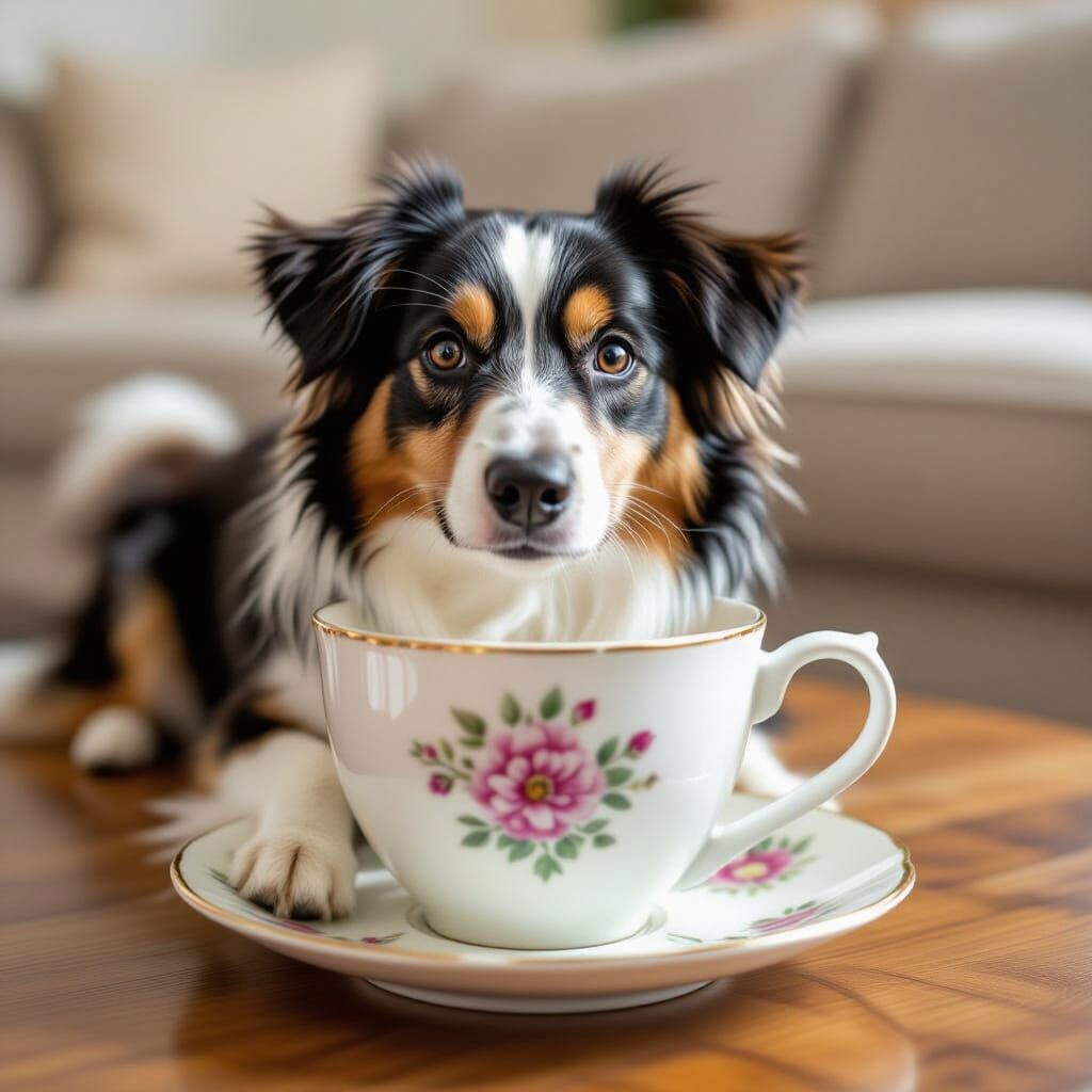 Adorable Dog Poses Inside a Delicate Teacup