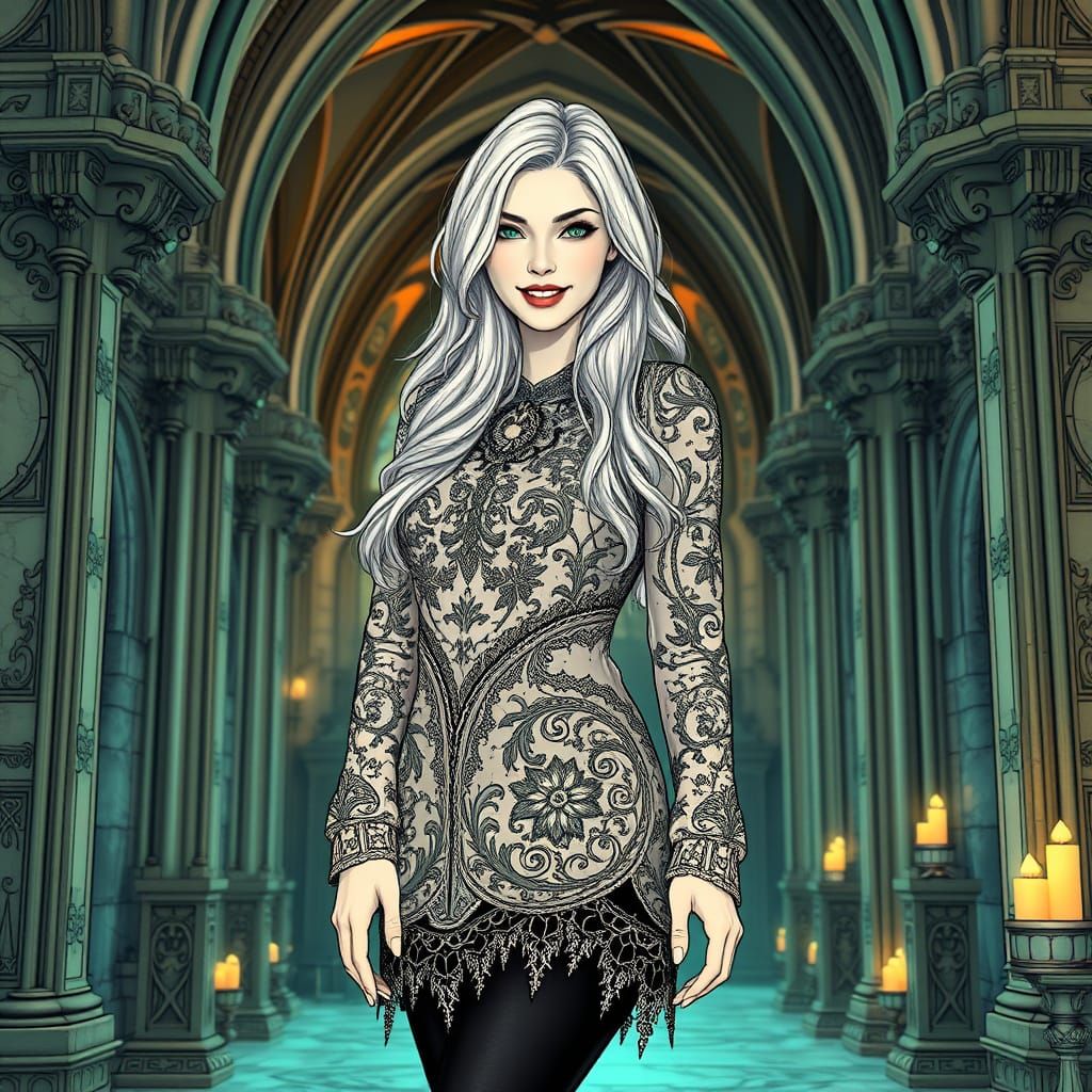 Ethereal Gothic Goddess in Black and White Art Nouveau Style