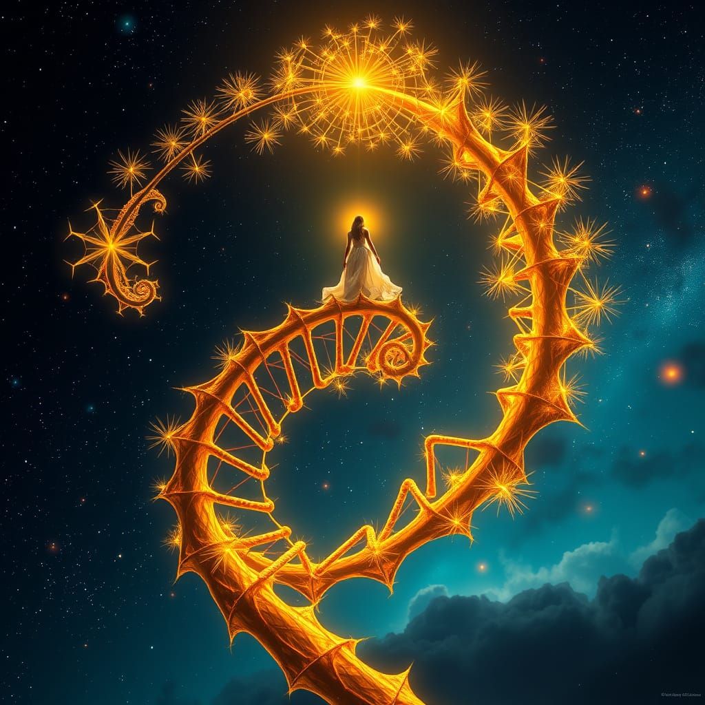 Surrealistic Cosmic Vortex with Ascending Figure