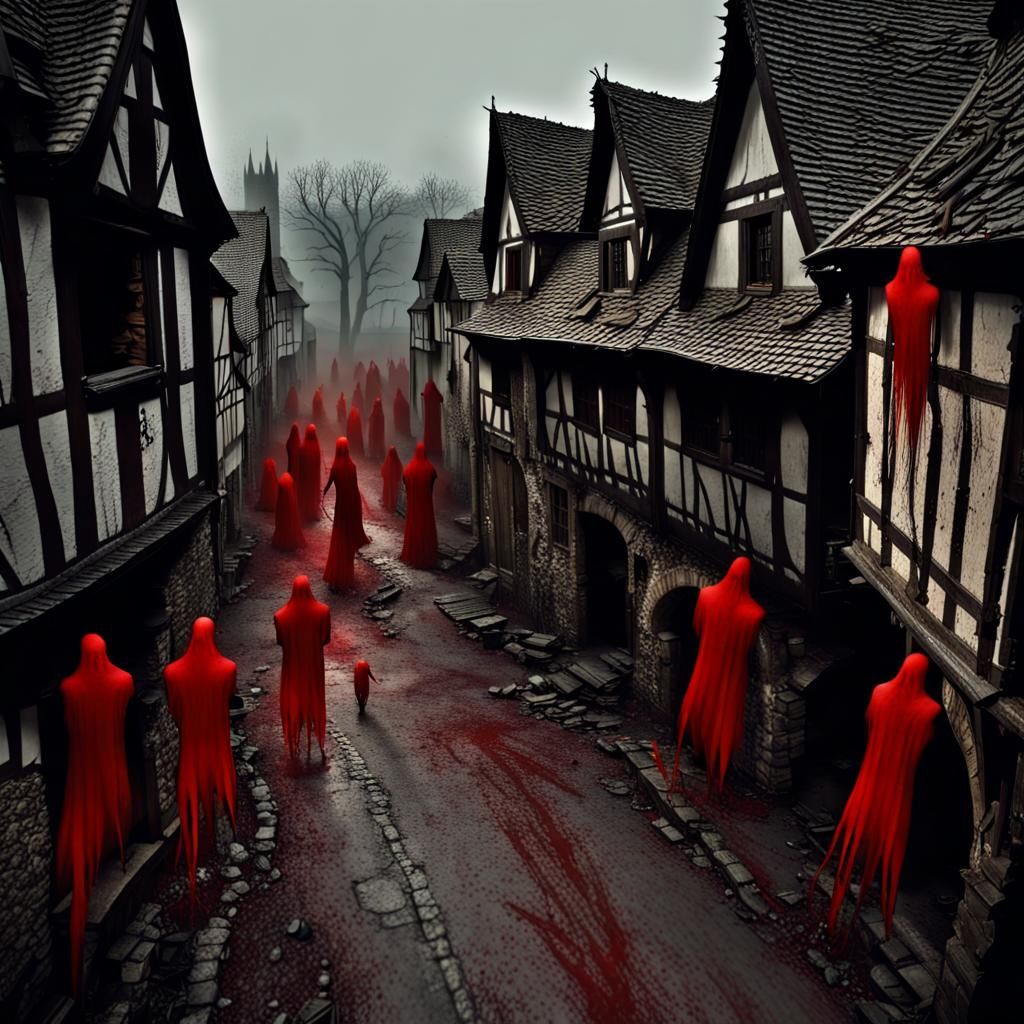 Haunted Medieval Village Street: A Horror Scene