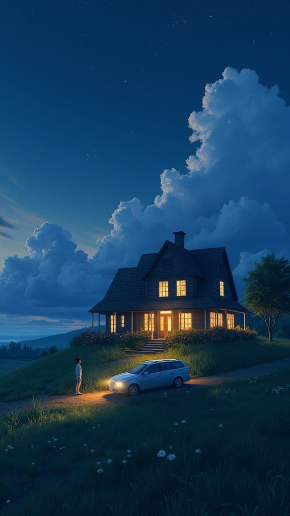 Serene House Under Dreamy Sky: Cinematic Ultrawide