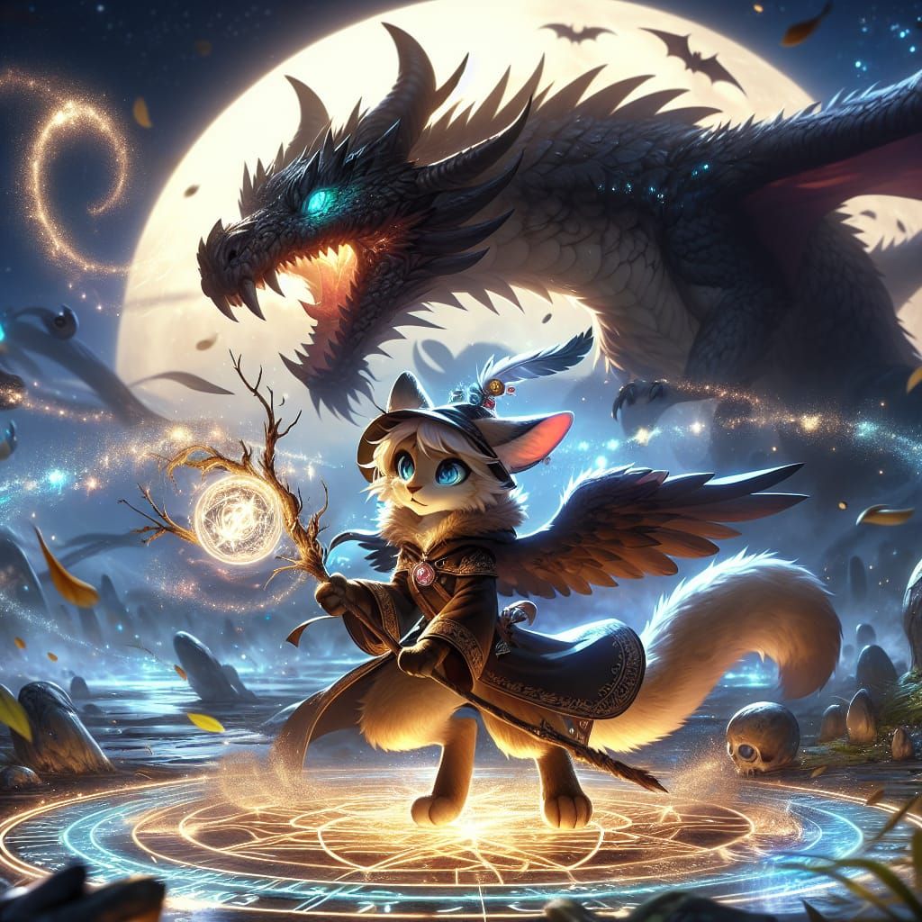 Anime Feline Witch Summons a Dragon