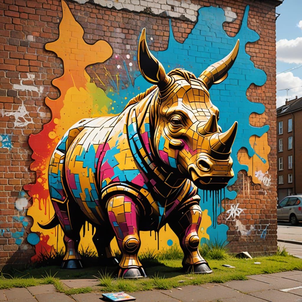 Brick Rhino Street Art in Graffiti Style