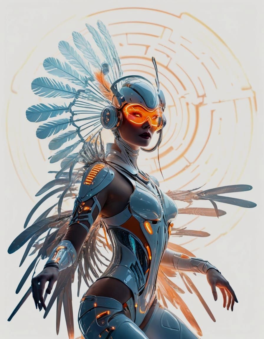 Cyborg Showgirl's Neon Performance: Sci-Fi Concept Art