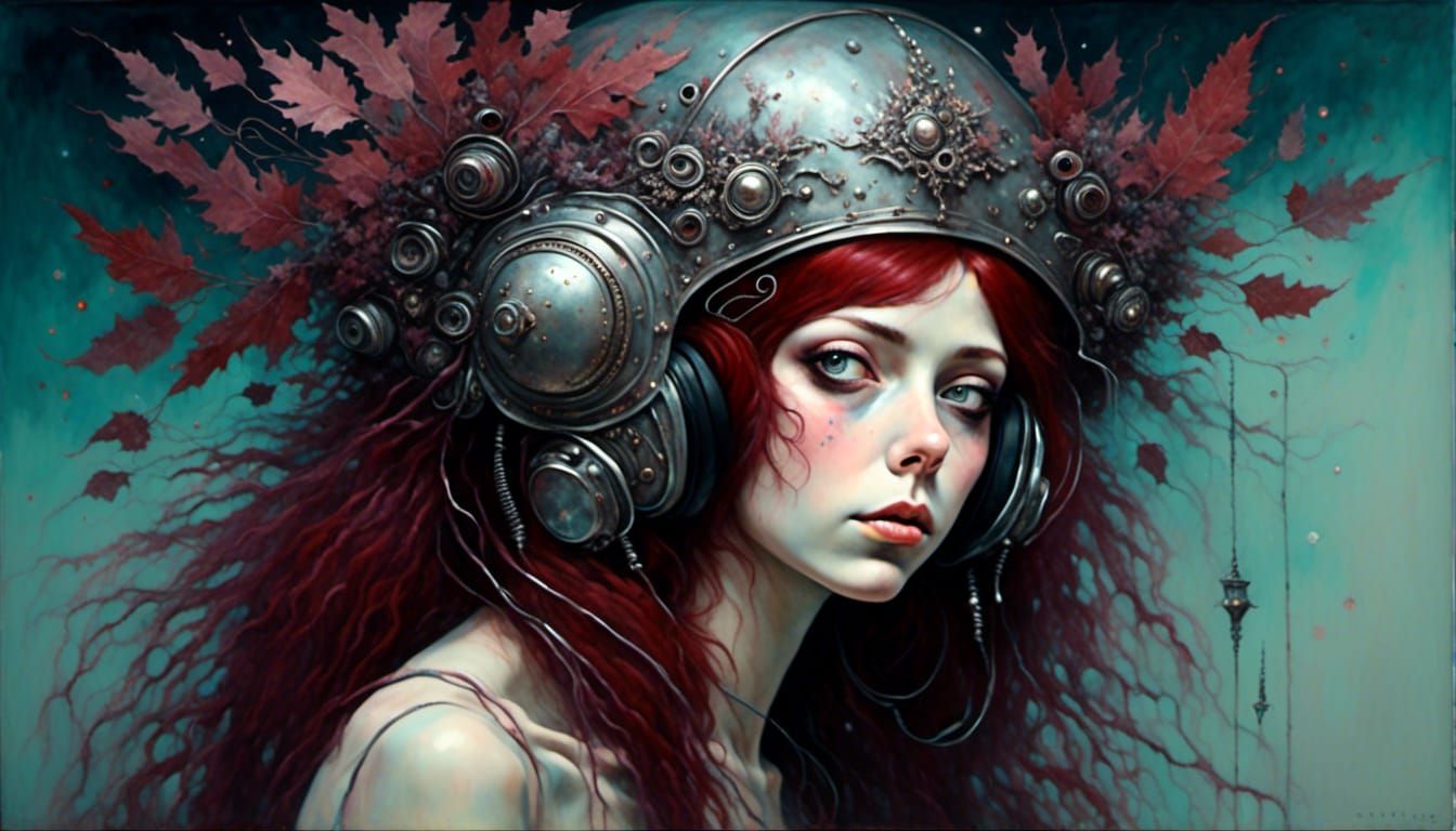 Artistic Portrait of Woman with Helmet in Pastel Style