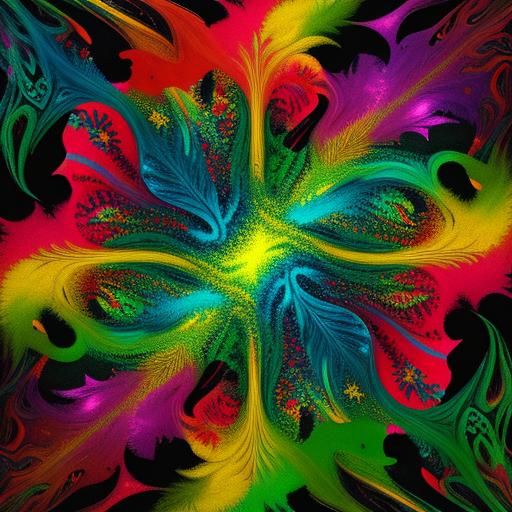 Psychedelic Fractal Leaves in Vivid Oil Painting