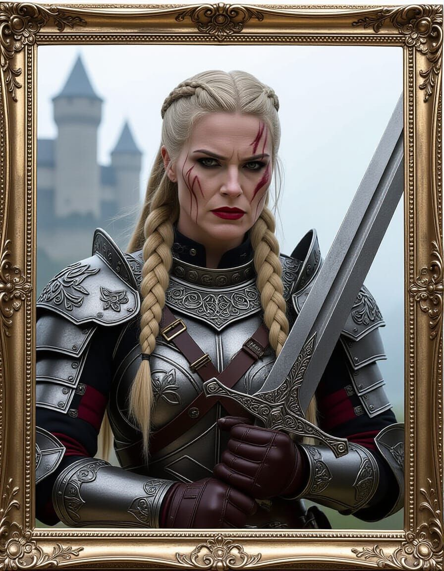 Fierce Scarred Warrior Woman in Dark Fantasy Style