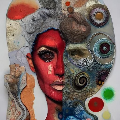 Mixed Media Woman's Portrait in Patchwork Style