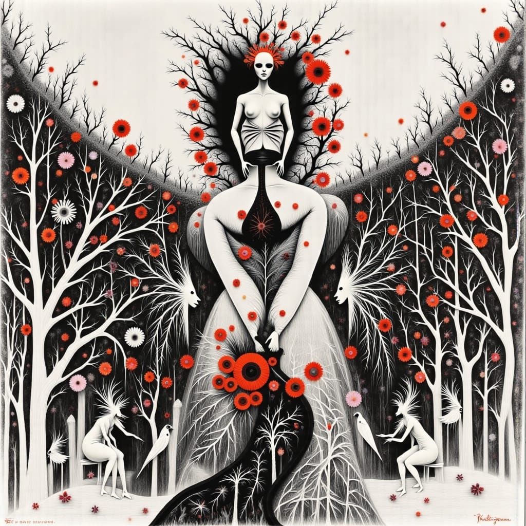 <lora:RB Figures:1.0> <lora:Flux Photogram 6:1.0> Black and white infrared multiple negative  print   enchanted Fairy ta...