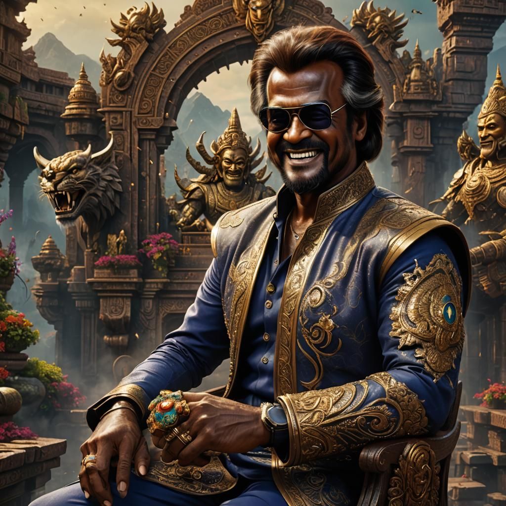 Handsome Rajnikanth Smiling: Detailed Matte Painting