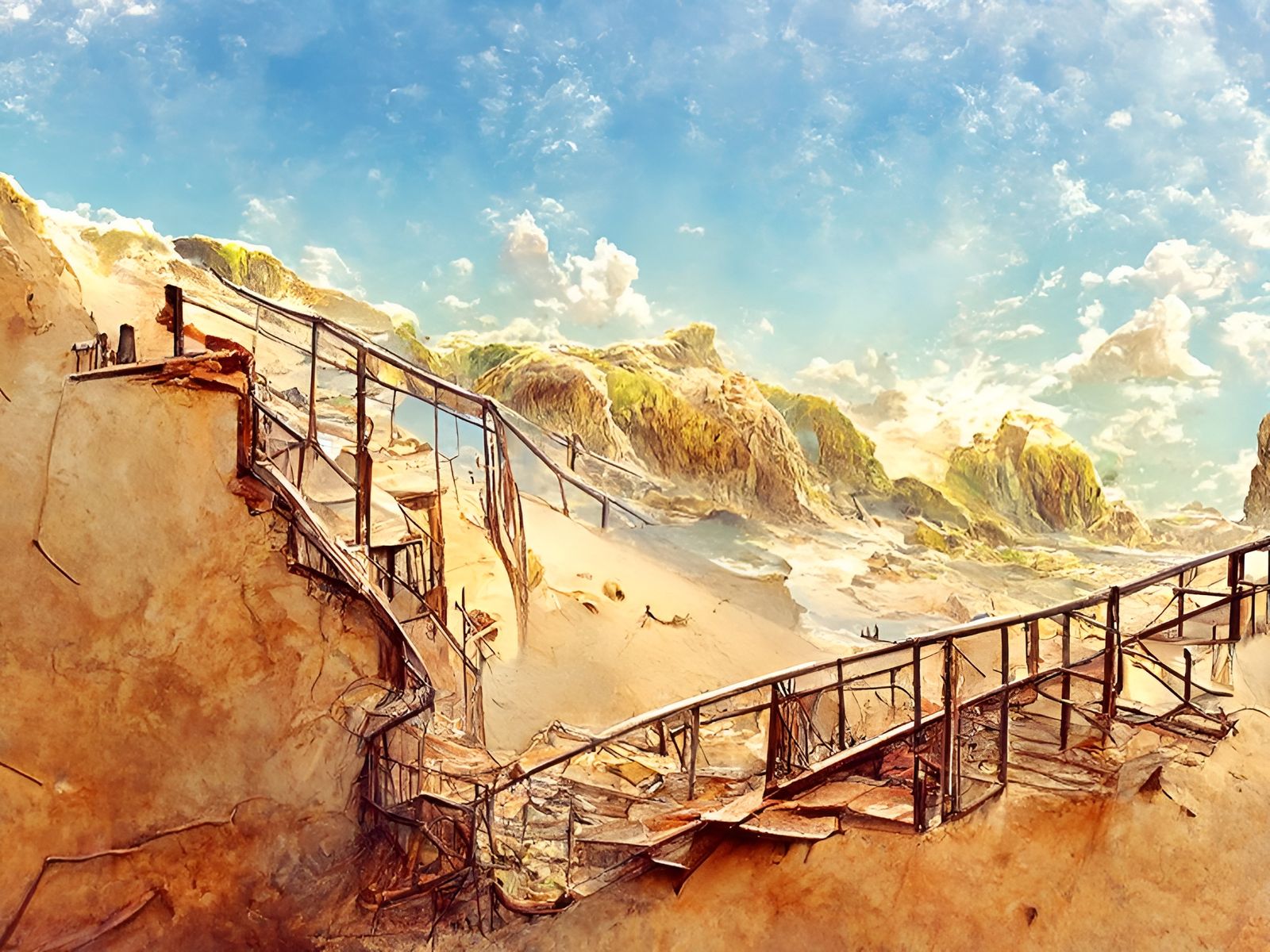 Stairs to Beach Shore: Detailed Coastal Landscape
