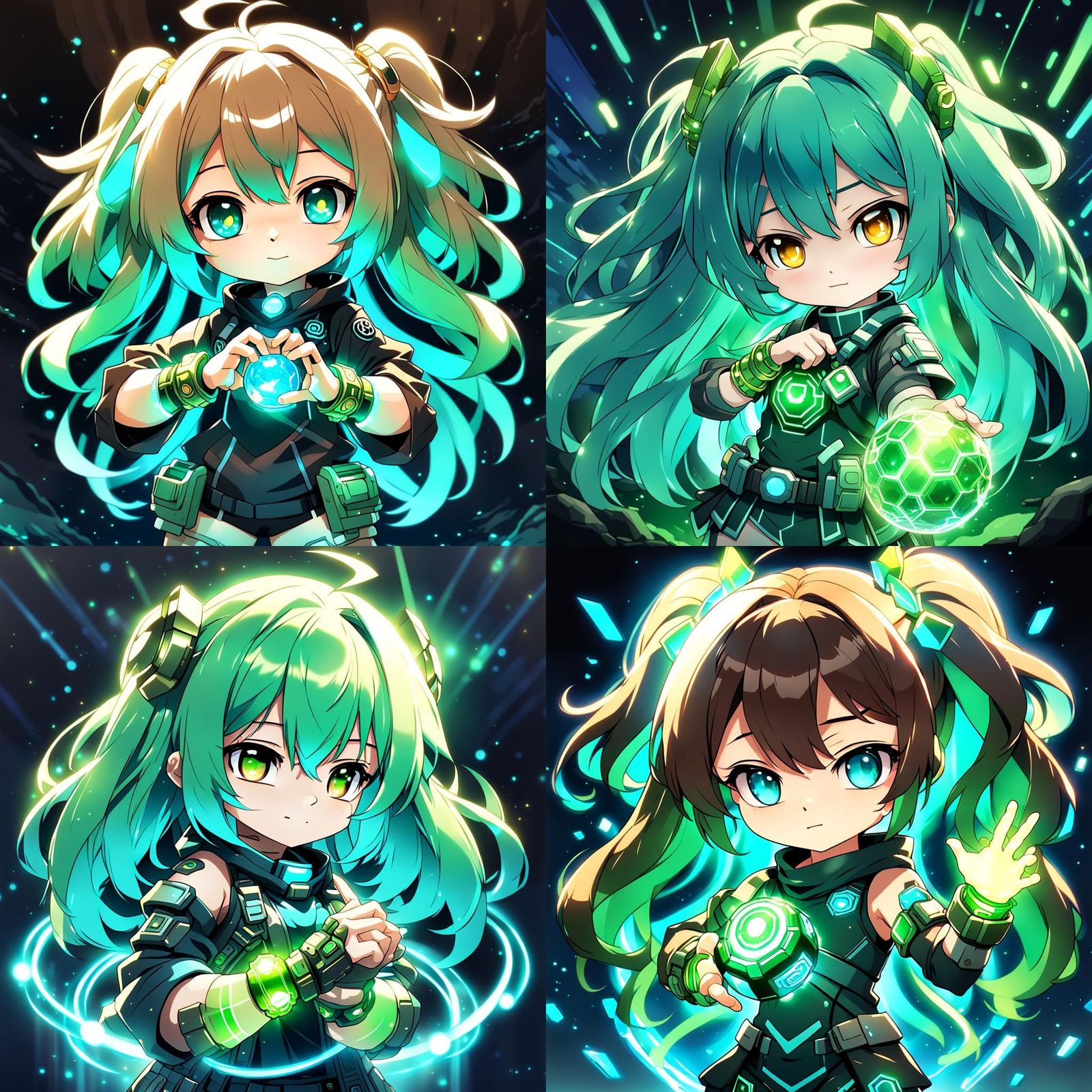 Cybertronic Chibi Girl with Glowing Bracelet