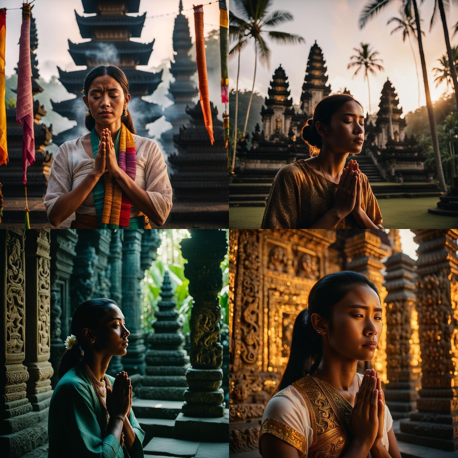 Girl Praying in Bali: Cinematic Film Still