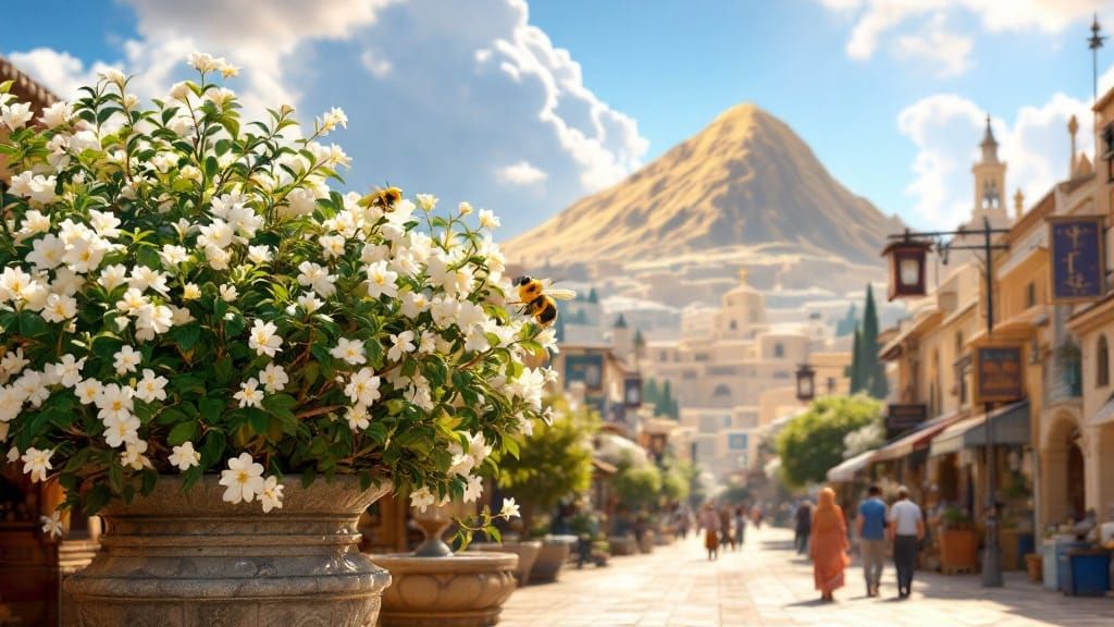 Disney-Inspired Jerusalem Scene with Terebinth Bush and Moun...