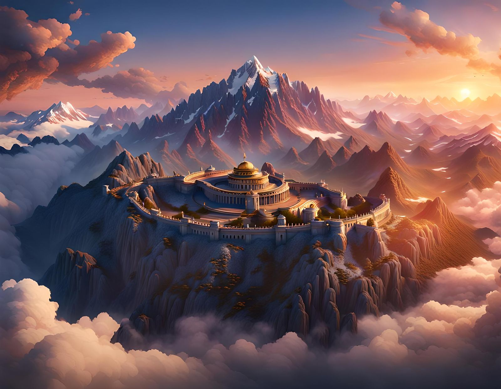 Mount Olympus: Detailed Matte Painting at Dawn