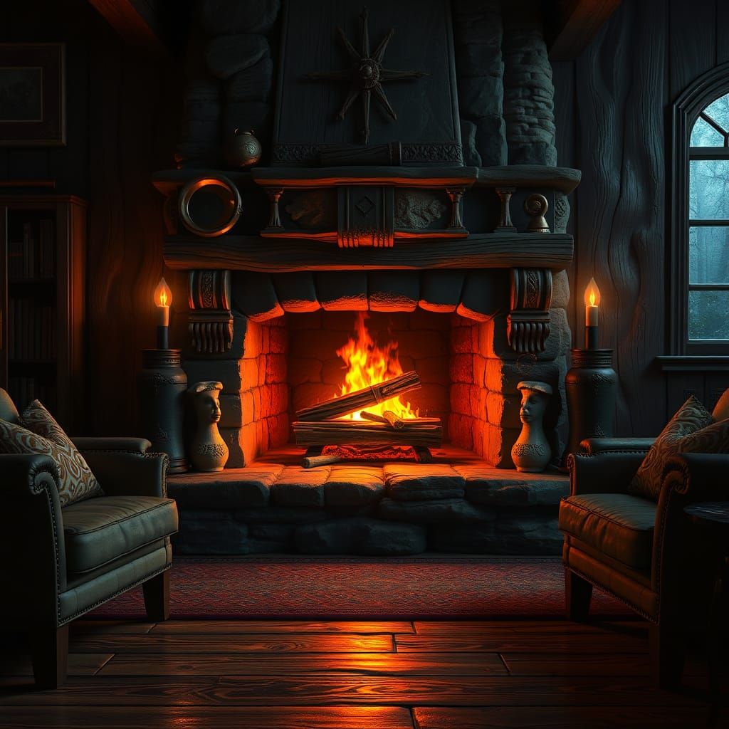 Cozy Fireplace in Living Room: Fantasy Concept Art