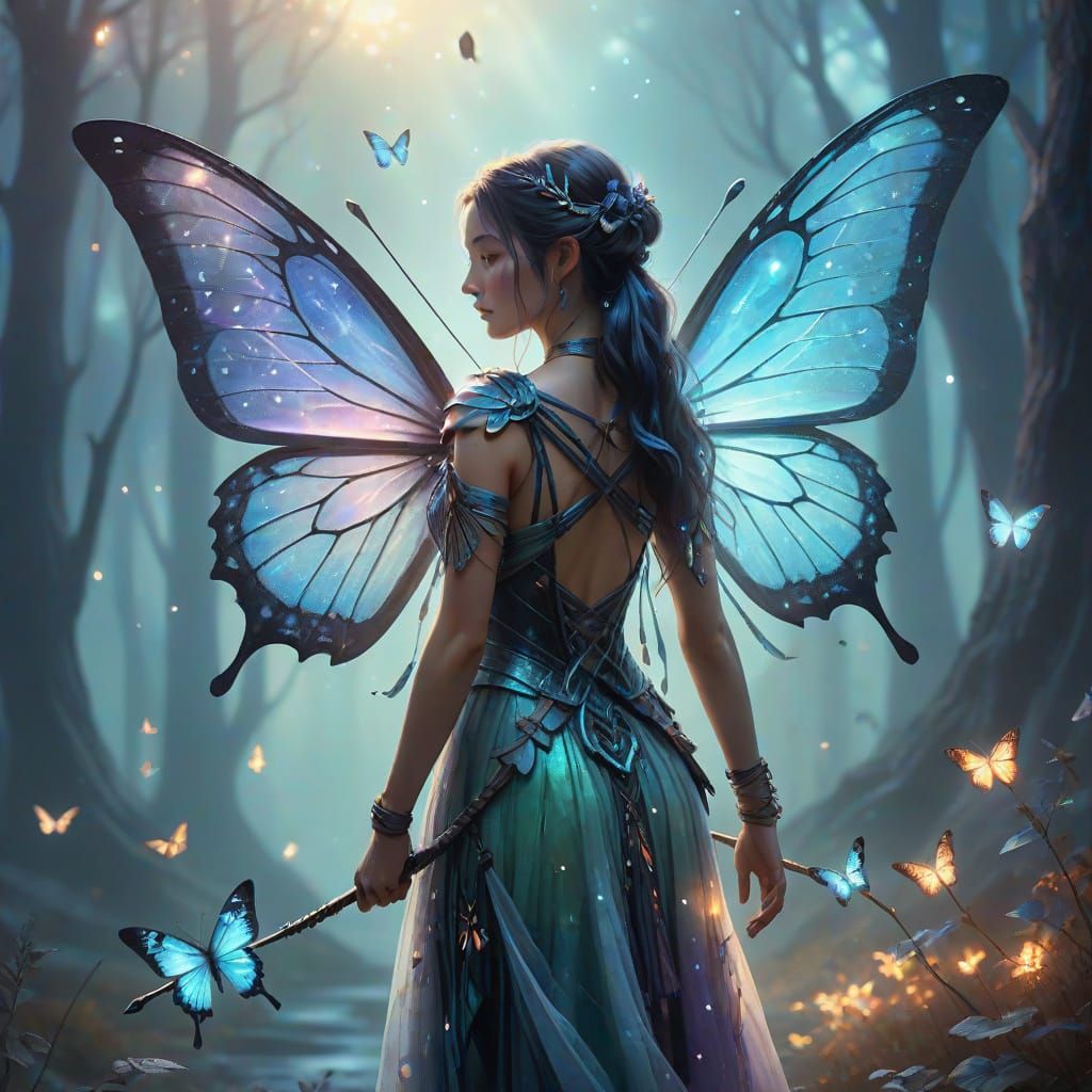 Dream Hunter and Fae Woman in Hyperrealistic Art