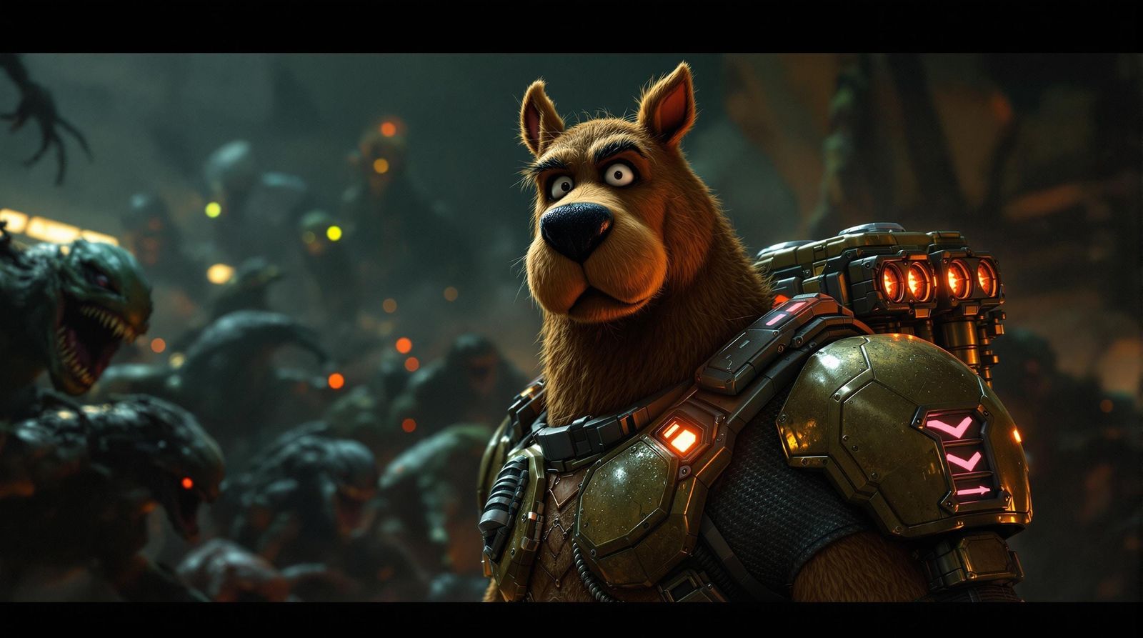 Hyperrealistic Scooby Doo as Doomguy in 3D