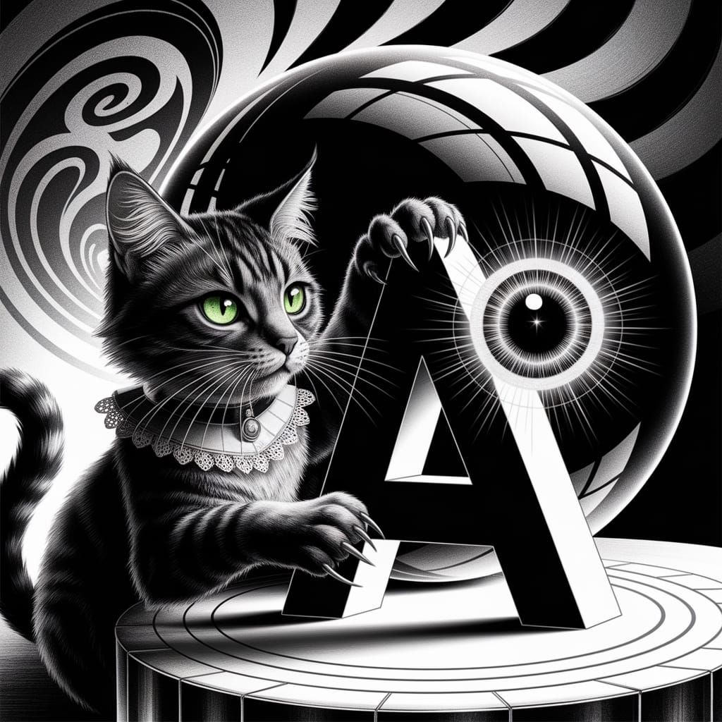 Whimsical Feline Enchantment in a Hypnotic Black and White S...