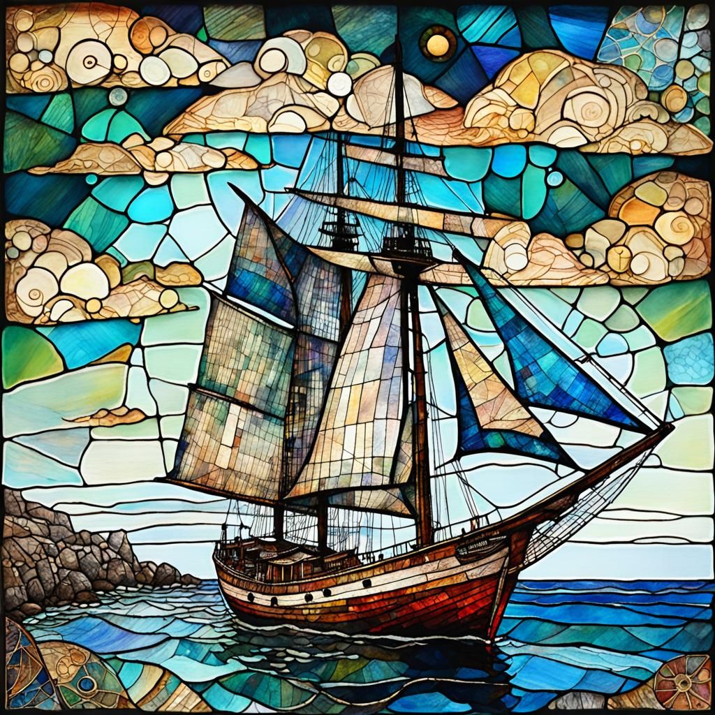Stained Glass Sailing-Ship..
