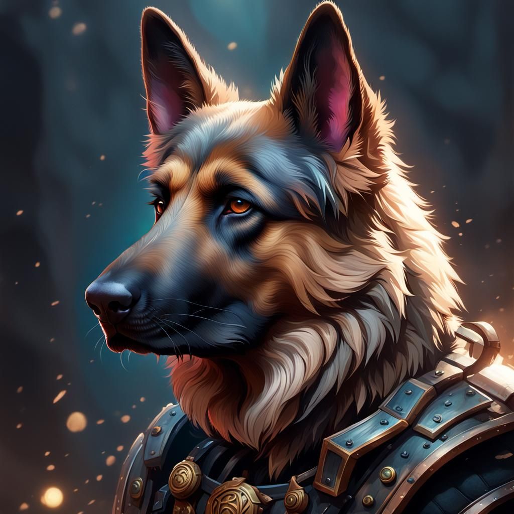 Detailed WereGerman Shepard Portrait in Art Nouveau Style