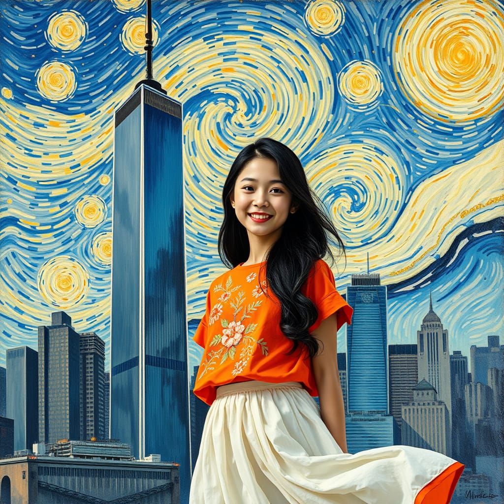 Confident Teenage Girl in Vibrant Orange and White, Against ...