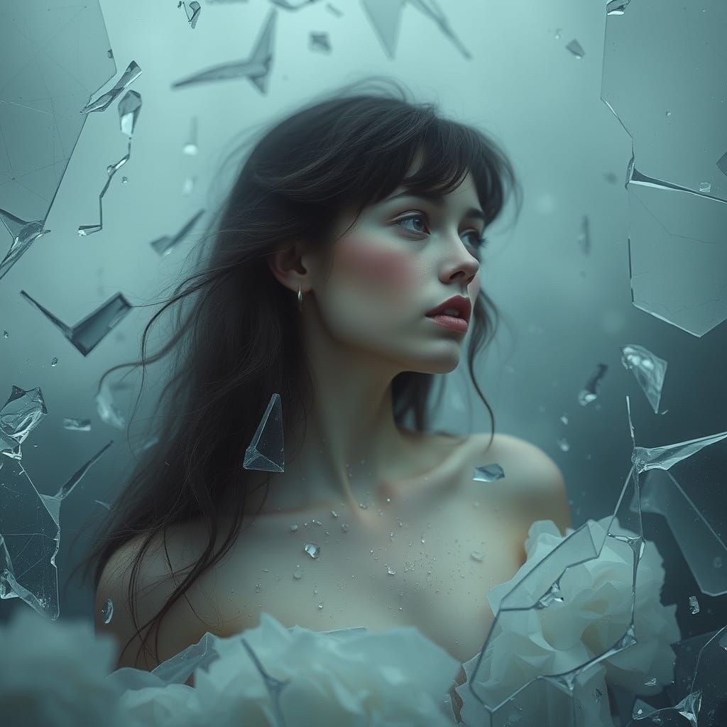 Ethereal Woman in Shattered Glass, Dreamy Art