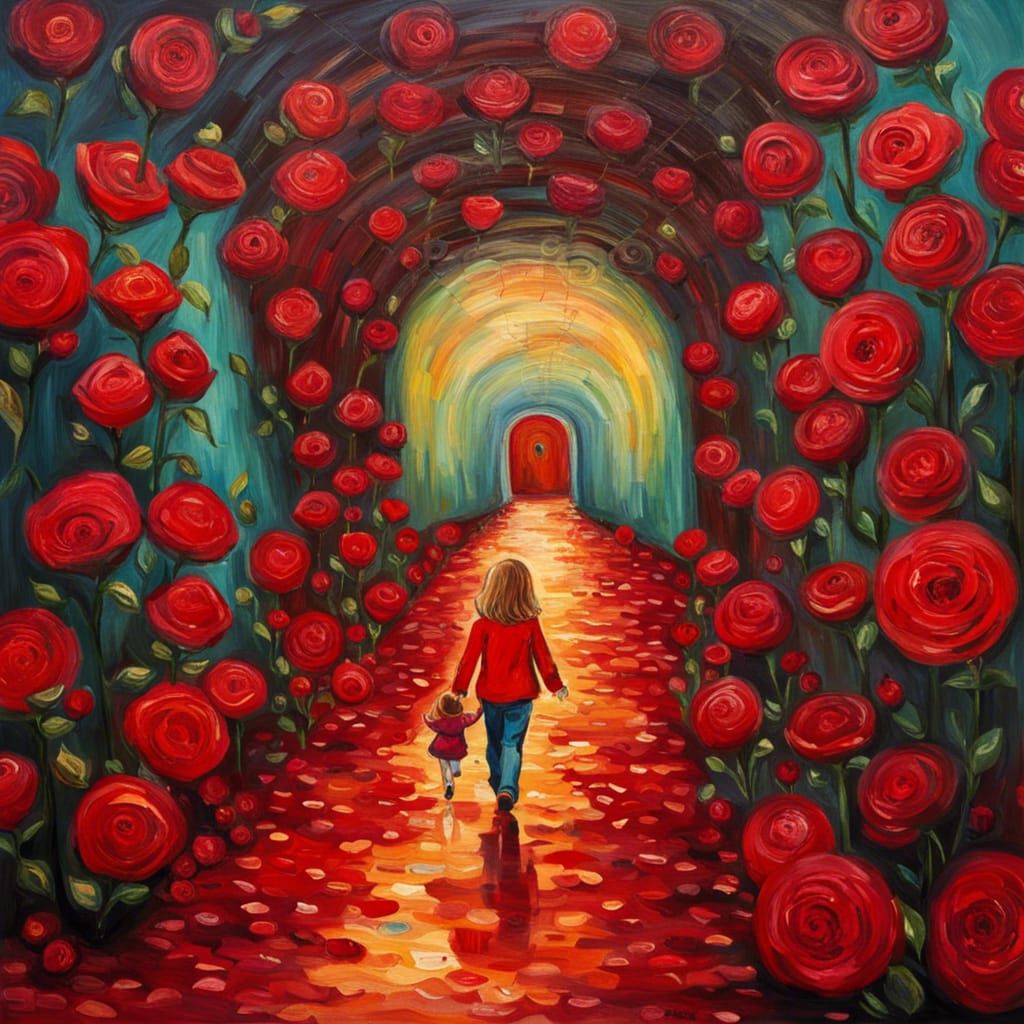 Girl and Mother in Rose Tunnel, Van Gogh Style